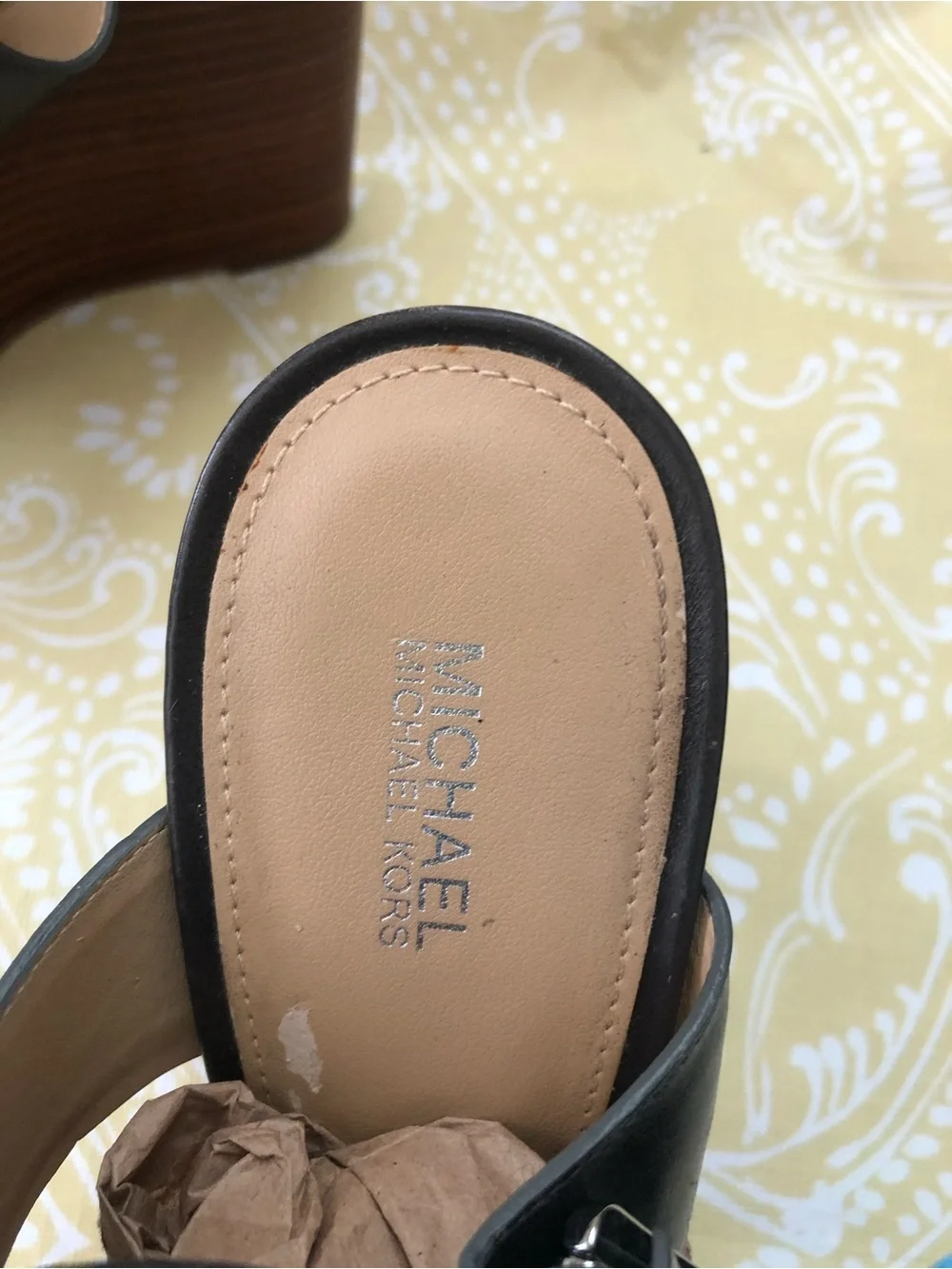 Michael Kors Black Leather Open-Toe Wedge Sandals